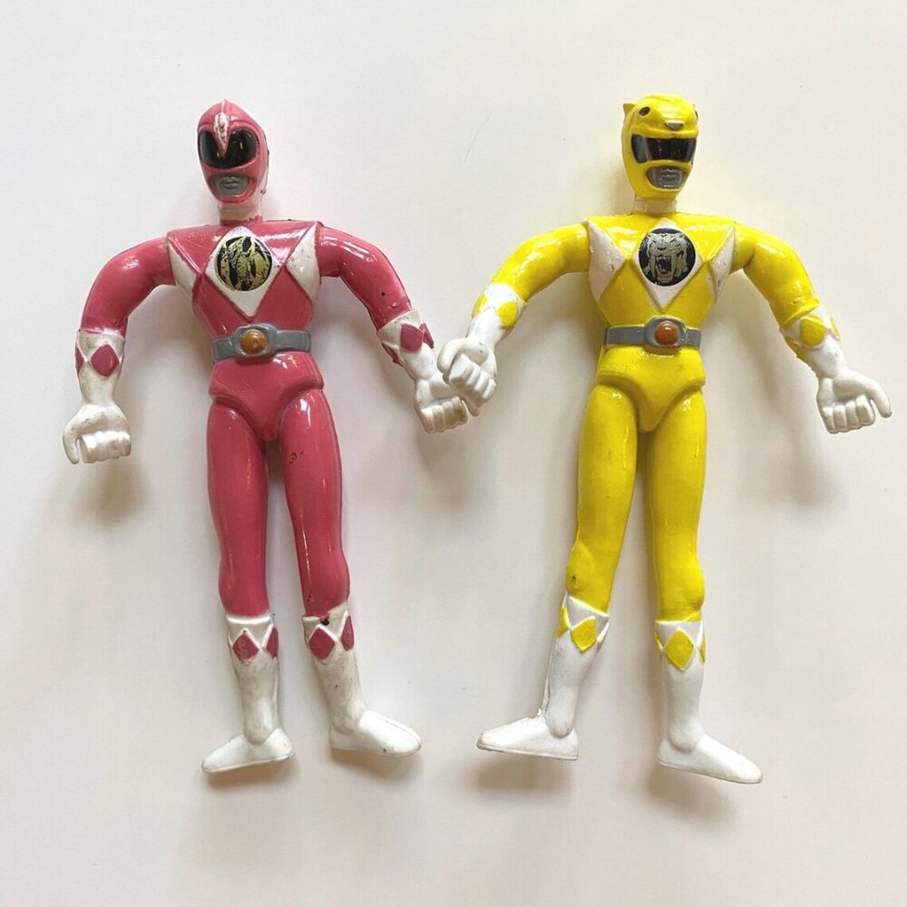 Mighty Morphin Power Rangers Pink and Yellow Bendy Action Figure 1993 Saban